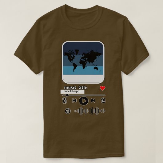 wereldkaart muziek in muziekspeler t-shirt (Design voorkant)
