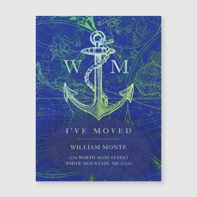  Wereldkaart Nautical Anchor Blue Moving (Voorkant)