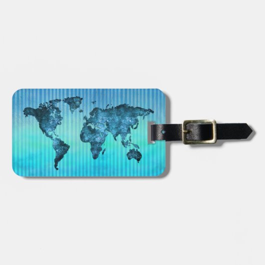 wereldkaart | Neon Blue Stripes Bagagelabel (Voorkant horizontaal)