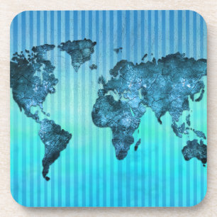 wereldkaart Neon Blue Stripes Bier Onderzetter