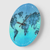 wereldkaart | Neon Blue Stripes Grote Klok (Hoek)