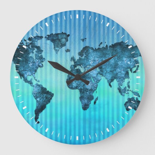 wereldkaart | Neon Blue Stripes Grote Klok (Voorkant)