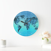wereldkaart | Neon Blue Stripes Grote Klok (Huis)