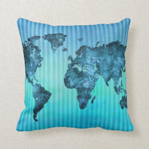 wereldkaart   Neon Blue Stripes Kussen