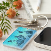 wereldkaart | Neon Blue Stripes Sleutelhanger (Voorkant Rechts)