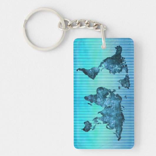 wereldkaart | Neon Blue Stripes Sleutelhanger (Voorkant)