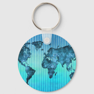 wereldkaart   Neon Blue Stripes Sleutelhanger