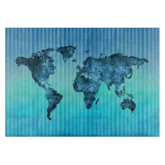 wereldkaart | Neon Blue Stripes Snijplank (Voorkant)