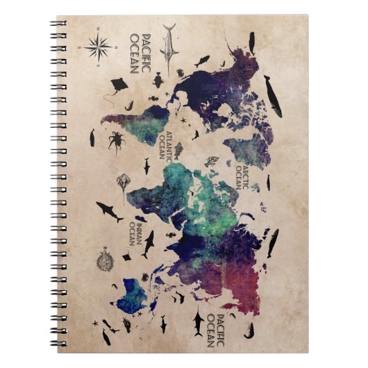 wereldkaart notebook notitieboek (Voorkant)