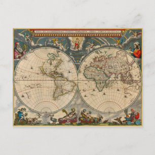Wereldkaart Nova Totius Terrarum Orbis Tabula Briefkaart