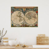 Wereldkaart Nova Totius Terrarum Orbis Tabula Poster (Keuken)