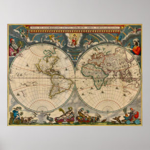 Wereldkaart Nova Totius Terrarum Orbis Tabula Poster