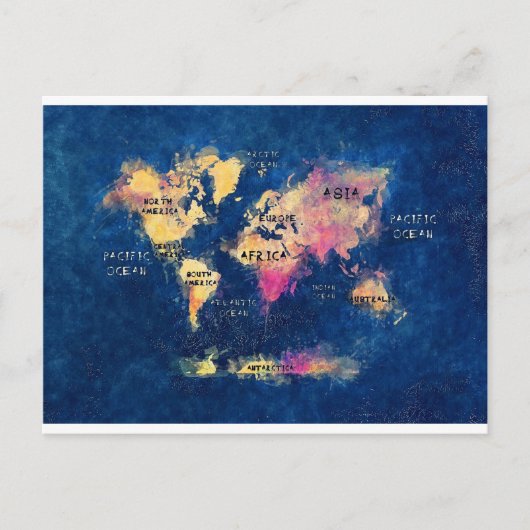 wereldkaart OCEANS en continenten Briefkaart (Voorkant)