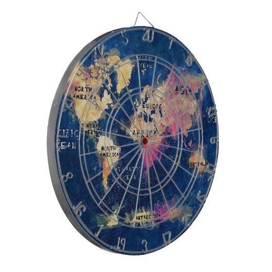 wereldkaart OCEANS en continenten Dartbord (Voorkant Links)