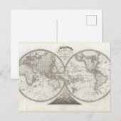 Wereldkaart op 2 helften briefkaart (Voorkant / Achterkant)