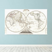 Wereldkaart op 2 helften canvas afdruk (Insitu (Houten vloer))
