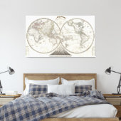 Wereldkaart op 2 helften canvas afdruk (Insitu (Slaapkamer))