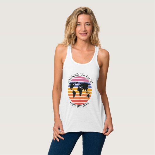 Wereldkaart op de Aarde Retro Sunset Silhouette Tanktop (Volledige Voorkant)