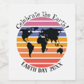 Wereldkaart op de Aarde Retro Sunset Silhouette Wijn Etiket (Enkel label)