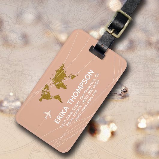 Wereldkaart op de naam van Dell Roos Custom Travel Bagagelabel
