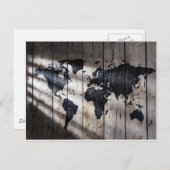 Wereldkaart op houtextuur briefkaart (Voorkant / Achterkant)