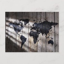 Wereldkaart op houtextuur briefkaart