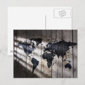 Wereldkaart op houtextuur briefkaart (Voorkant / Achterkant)
