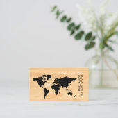Wereldkaart op nephout, reisagent visitekaartje (Staand voorkant)