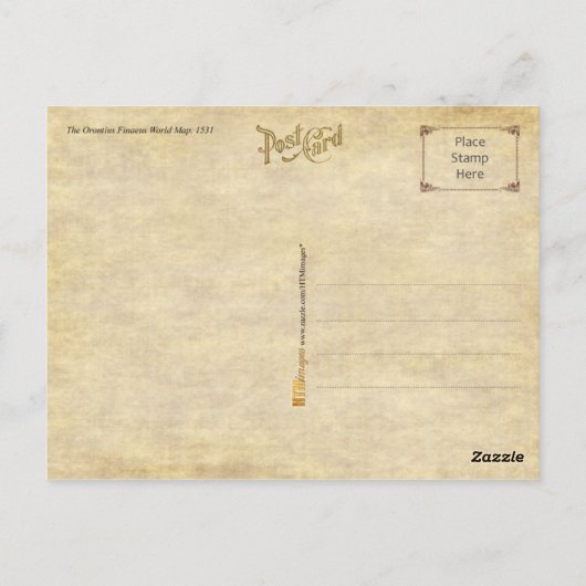 Wereldkaart Orontius Finaeus, 1531 Briefkaart (Achterkant)