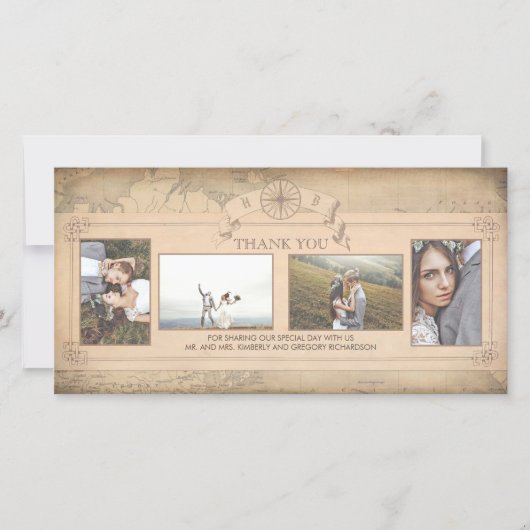Wereldkaart Oude bruiloft Dank u Bedankkaart (Voorkant)