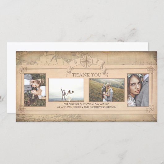  Wereldkaart Oude bruiloft Dank u Bedankkaart (Voorkant / Achterkant)