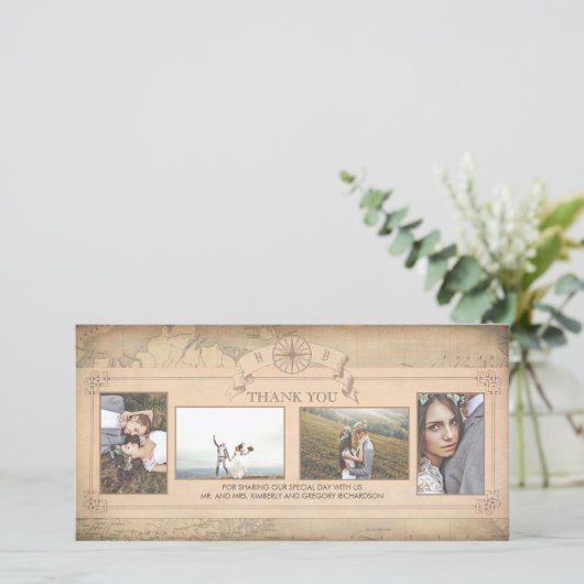 Wereldkaart Oude bruiloft Dank u Bedankkaart (Staand voorkant)