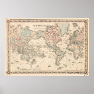  wereldkaart. Oude retro-antiek cartografie Poster