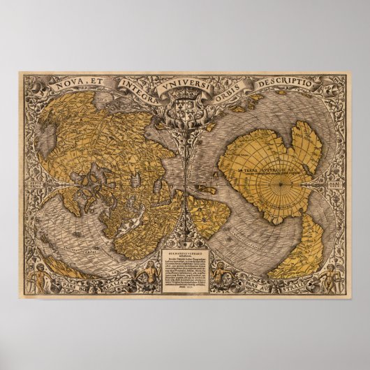  wereldkaart. Oude retro-antiek cartografie Poster (Voorkant)