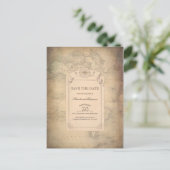  Wereldkaart Oude Save the Date Aankondigingskaart (Staand voorkant)