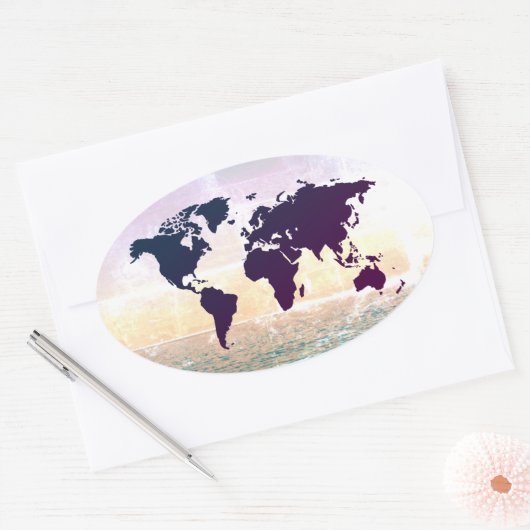 Wereldkaart Ovale Sticker (Envelop)