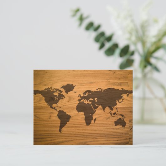 Wereldkaart over houten korrels briefkaart (Staand voorkant)