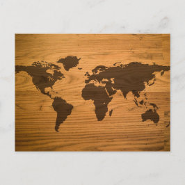 Wereldkaart over houten korrels briefkaart