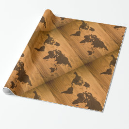 wereldkaart over houten korrels cadeaupapier