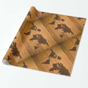 wereldkaart over houten korrels cadeaupapier