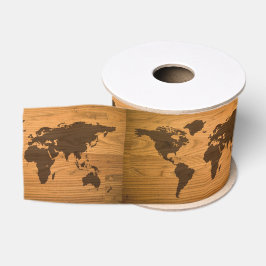 wereldkaart over houten korrels grosgrain lint