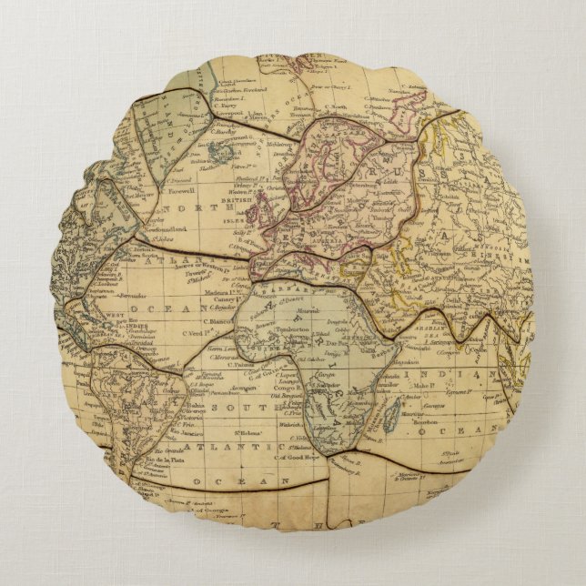 Wereldkaart over Mercators Projection Rond Kussen (Voorkant)