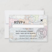 Wereldkaart paspoort bestemming huwelijk RSVP kaartje (Voorkant)