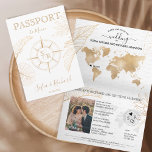Wereldkaart paspoort Mexico Wedding Destination Pa<br><div class="desc">Modern en Elegant Mexico Wereldkaart Uitnodiging Trouwbestemming,  zoals paspoort.Golden kompas kam met monogram op de voorpagina</div>