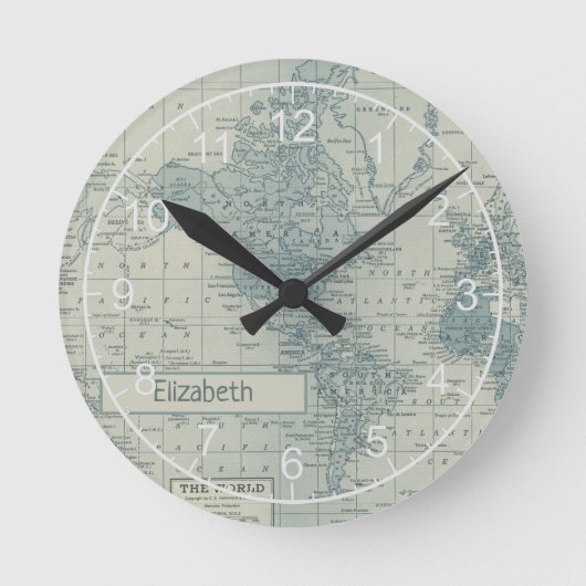 Wereldkaart past uw eigen naam aan Ronde Klok (Voorkant)