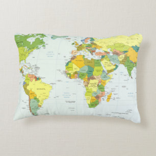 Wereldkaart Politieke Atlas Poster: Moderne Decora Accent Kussen