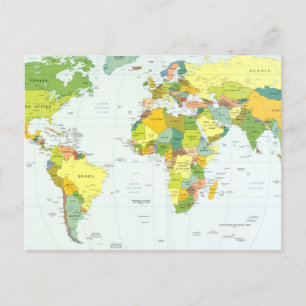 Wereldkaart Politieke Atlas Poster: Moderne Decora Briefkaart