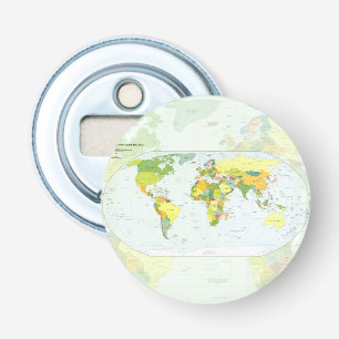 Wereldkaart Politieke Atlas Poster: Moderne Decora Button Flesopener