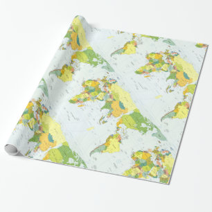 Wereldkaart Politieke Atlas Poster: Moderne Decora Cadeaupapier