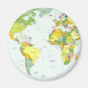 Wereldkaart Politieke Atlas Poster: Moderne Decora Magneet